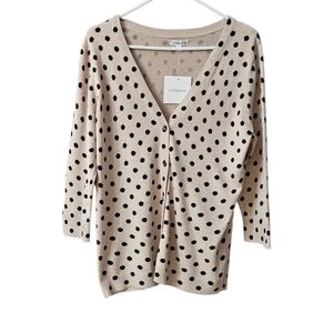 Croft & Barrow Polka Dot Cardigan Sweater NEW Women's M 3/4 Sleeves Beige Black